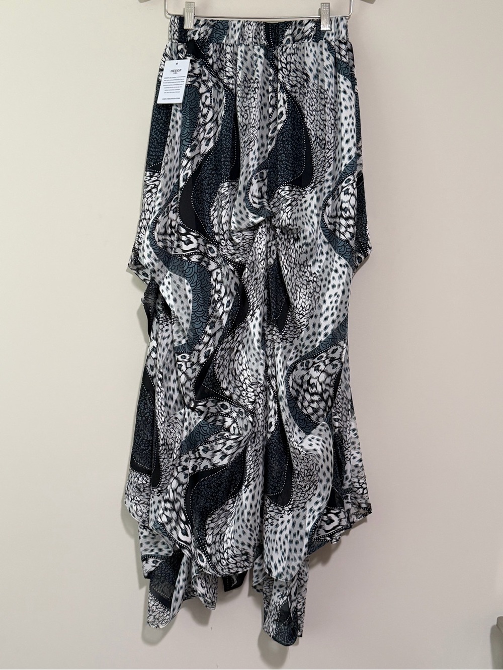 Boho Flowy Teal Black & White Abstract Handkerchief Maxi Skirt - Picture 15 of 15
